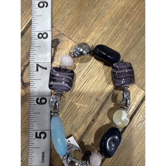Chico's 2 PC Turquoise Blue Purple Silvertone Stretch Stackable Bracelet - NWT - Picture 16 of 16